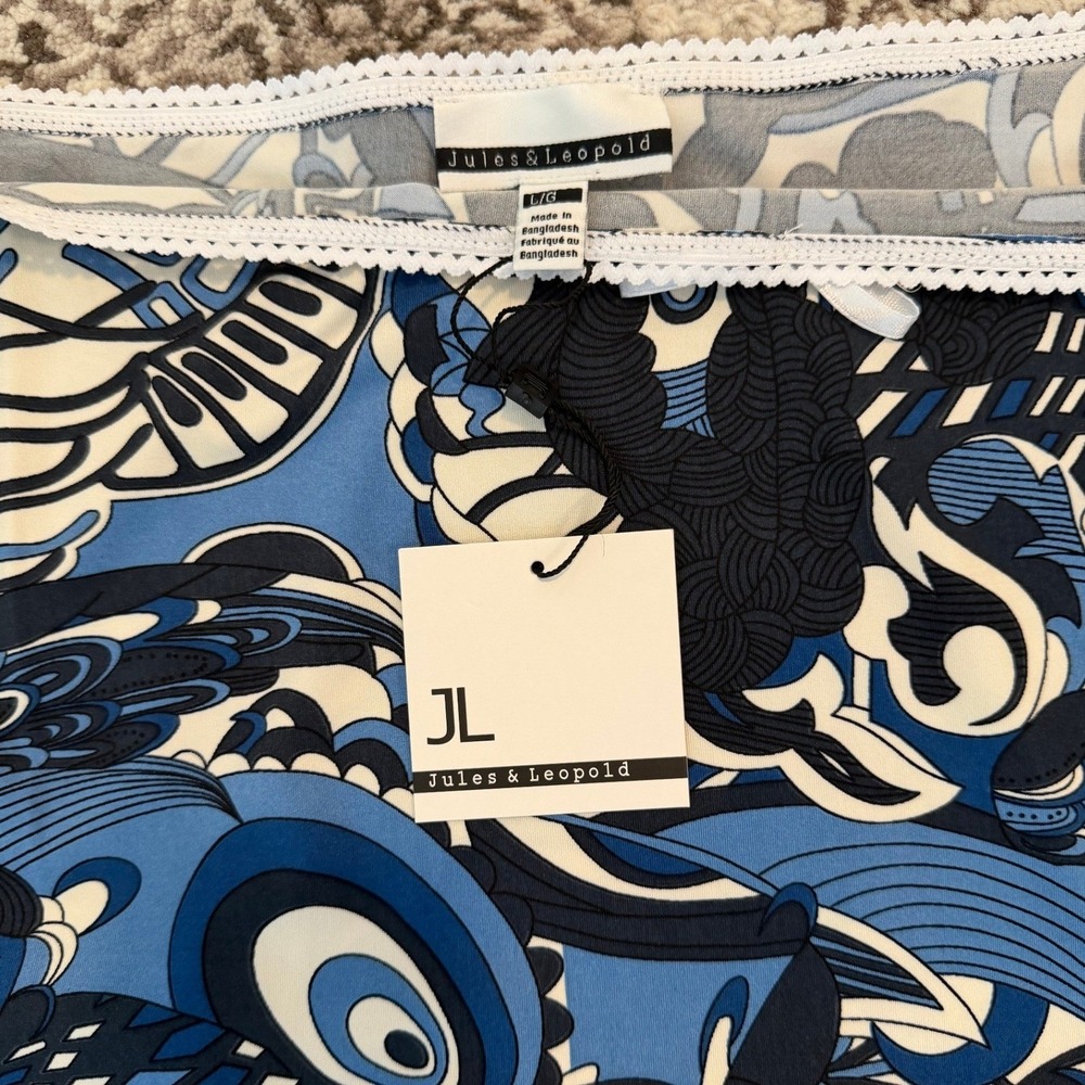 NWT Blue Abstract Psychedelic Print Midi A-Line Skirt Jules‎ & Leopold Size L - Picture 4 of 6